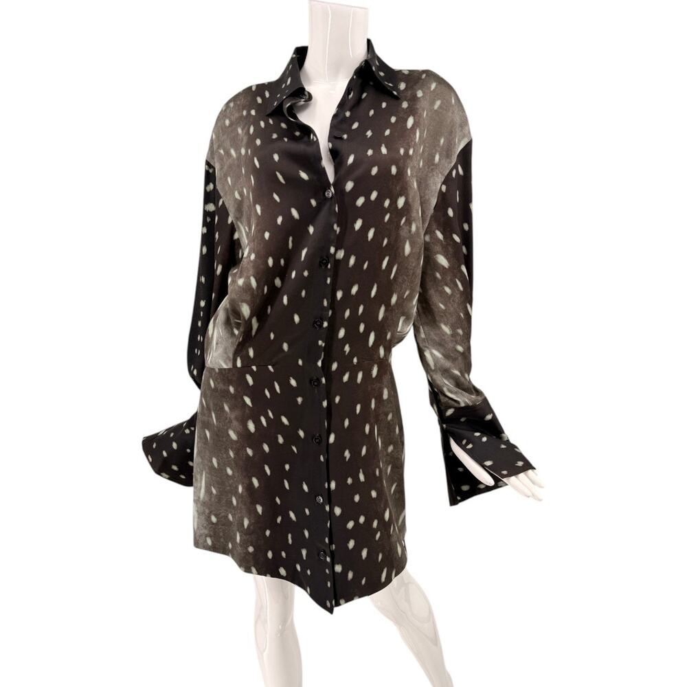 The Attico Silvye Collared Long Sleeve Mini Shirt Dress Chocolate Size 44